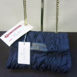 Patrizia Pepe, Ladies Borsa Handbag in Satin Blue with Chain Carry Strap & Detail. Original RRP £