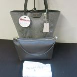Patrizia Pepe, Ladies Borsa Tote Leather Handbag with Bag Insert in Grey/Silver Python with Gold