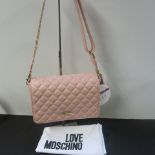 Love Moschino, Ladies Quilted PU Leather Shoulder Bag in Rosa Pink with Gold Detail & Logo to