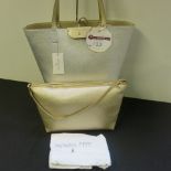 Patrizia Pepe, Ladies Borsa Tote Leather Handbag with Bag Insert in New/Gold/Silver Python with Gold