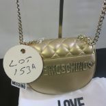 Love Moschino, Ladies Quilted PU Leather Handbag in Metallic Gold with Gold Chain Strap & Detail.