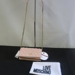 Love Moschino, Ladies Quilted PU Leather Handbag in Rosa Pink with Gold Chain Carry Strap &
