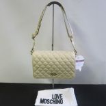 Love Moschino, Ladies Quilted PU Leather Shoulder Bag in Cream with Gold Detail & Logo to Carry
