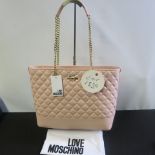 Love Moschino, Ladies Quilted PU Leather Shoulder Bag in Rosa Pink with Gold Chain Carry Straps &
