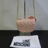 Love Moschino, Ladies Quilted PU Leather Handbag in Rosa Pink with Gold Chain Strap & Detail.