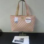 Love Moschino, Ladies Quilted PU Leather Toto Bag in Rosa Pink with Gold Detail & Logo to Carry