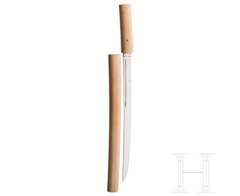 Wakizashi-Klinge in Shirasaya, Japan, Ende Muromachi-Periode  Klinge Hira Tsukuri, Boshi Ko Maru, Midare Hamon basierend auf 