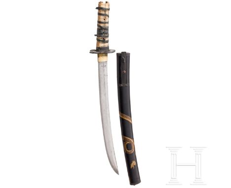 Wakizashi, Japan, mittlere Edo-Periode Klinge Naginata Naoshi, Bohi Ko Maru, Hada Ko Itame, Sugu Ha Hamon, Messing-Habaki mit