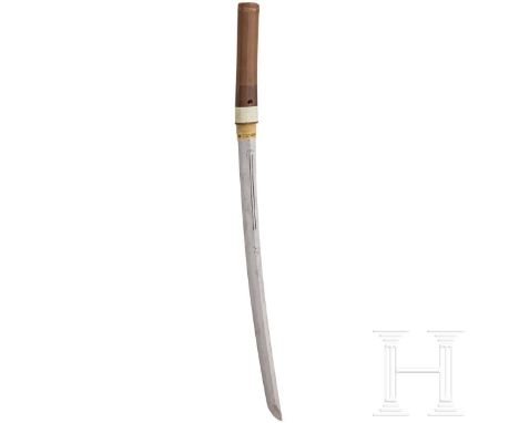 Wakizashi in Shirasaya, Japan, um 1720  Breite Klinge Shinogi Tsukuri, Chu Kissaki, Sugu Ha Hamon und feines Itame Hada, eine