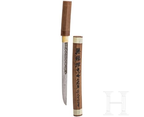 Wakizashi in Shirasaya, Japan, 18. Jhdt. Klinge Hira Tsukuri, Hamon Sugu Ha, Kissaki beschädigt und mit Scharten, durchbroche
