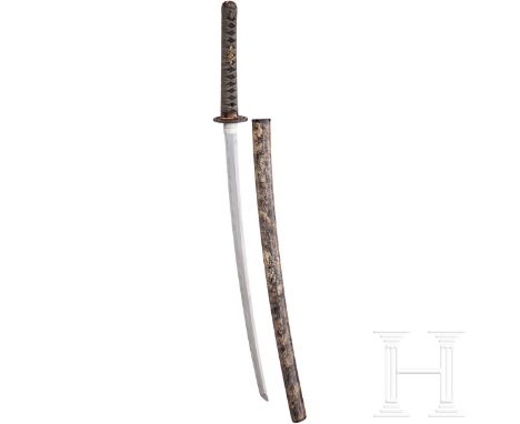 Katana, Japan, Edo-Periode  Klinge Shinogi Tsukuri, Ko Kissaki, Torii Zori, leicht gewellter Notare Midare Hamon, feiner Itam