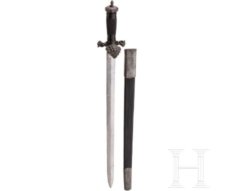 Aufpflanzbarer Hirschfänger, deutsch, Mitte 19. Jhdt.  Zweischneidige Klinge von rautenförmigem Querschnitt mit Mittelspitze 