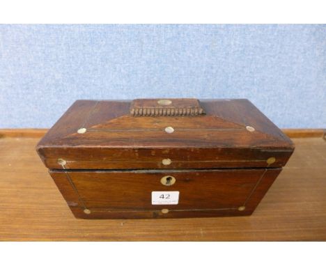 A Victorian inlaid rosewood tea caddy