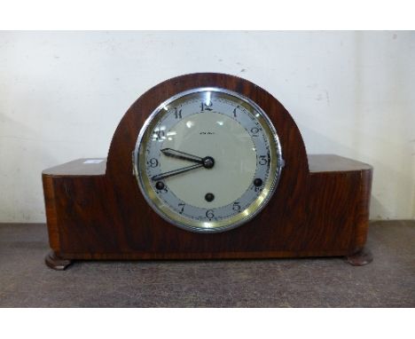 An Art Deco walnut Westminster chime mantel clock