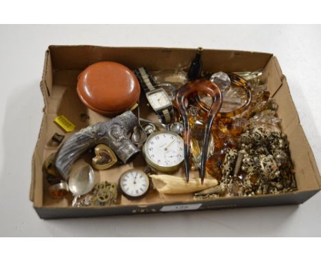 A tray containing a pocket watch; fob watch; various costume jewellery etc. 