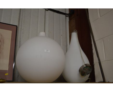 Two retro style frosted light shades 