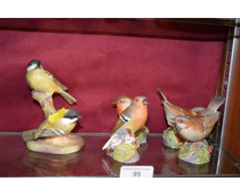 Five various Royal Worcester bird ornaments in the form of a robin, sparrow, chaffinch etc. 
