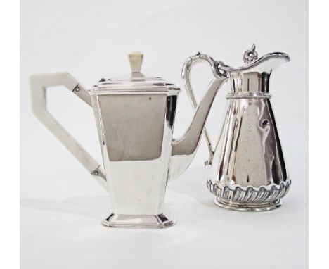 A Bedford silver plated coffee pot with white Bakelite handle, together with a silver plated pitcher / hot water jug, H19cm, 