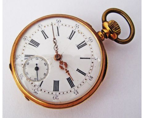 A French gold pocket watch, the back engraved with a monogram. Case Width 4,5cm, weight 67g.