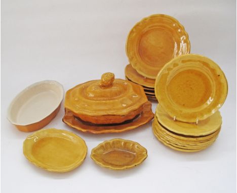 A collection of French ceramic dinner ware by Foucard Jourdan - Vallauris A.M. c1950s, comprising 6 dinner plates W25,5cm, 8 