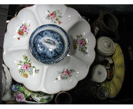 A Royal Worcester Hors d'oeuvre's Dish, Edwardian dressing table tray, Victorian soap dish, vases, egg dish, trinket jar, etc