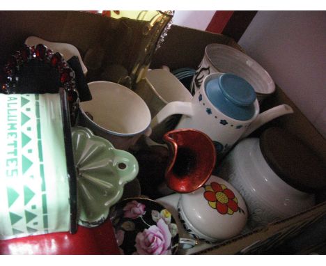 An Early XX Century Enamelled 'Allumettes' Box, Taunton Vale tea caddy, Hornsea Biscuit jar, Meakins coffee ware, other ceram
