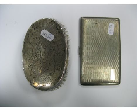 A Hallmarked Silver Cigarette Case, of slim rectangular form, engine turned, 14.2cm long; together with a hallmarked silver b