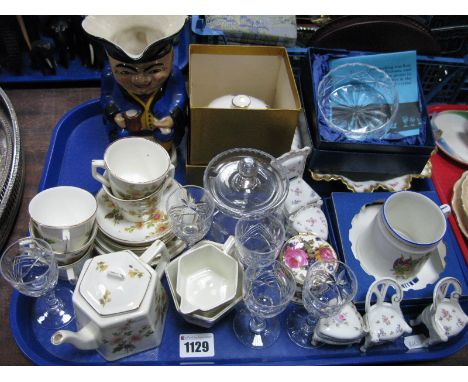 Ridgeways Miniature Tea Service, Fenton China trinket box, Abbeydale china pickle jar, toby jug etc:- One Tray