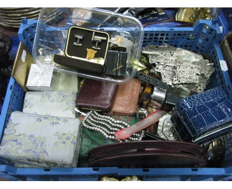 A Decorative Plated Ladies Belt, hair combs/ornaments, trinket boxes, gent's cuff links, slim cigarette case etc.
