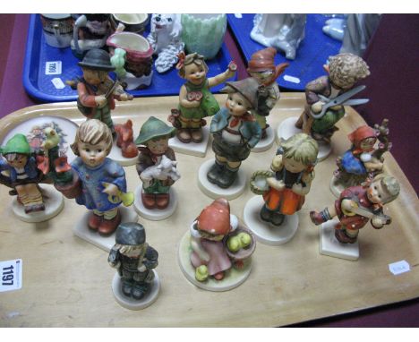 Thirteen Hummel Figures,one of of a boy playing a violin etc:- One Tray
