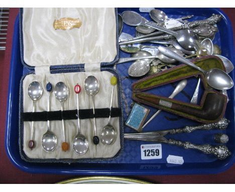 A Pair of Hallmarked Silver Handled Glove Stretchers, a button hook, a gentleman's pipe in a case, a Chester hallmarked silve