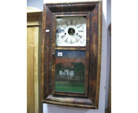 A XIX Century Mahogany Cased Wall Clock, E.N.Welch Forestville, USA, with print of Baltimore Cemetery to lower glass door.