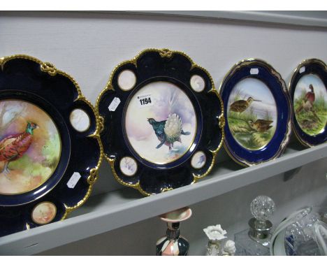 A Pair of Caverswall Bone China Plates, with hand painted Pheasant and Black Grouse, signed R.A. Shufflebotham, together with