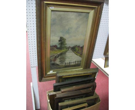 G Evason - Two Canal Scenes, oils on canvas, four prints, portrait photograph, and mirror.