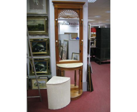 A XIX Century Style Pine Coat Stand, with a dentil cornice, central mirror, half round marble style top, on turned supports, 