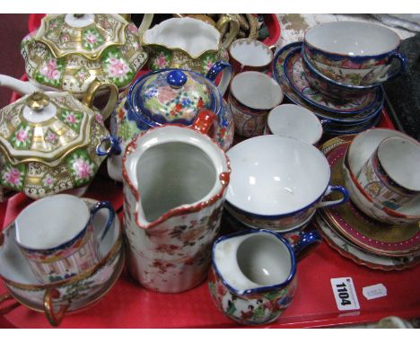 A Noritake Tea Service:-  tea pot, sugar bowl, milk jug, with gilt highlights, pink flowers, together with other Japanese cer