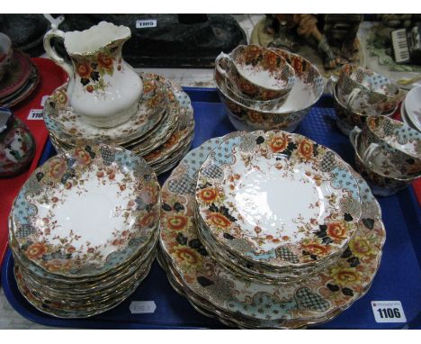A Late XIX Century Allertons Tea Service. with floral decoration, (approximately forty two pieces):- One Tray