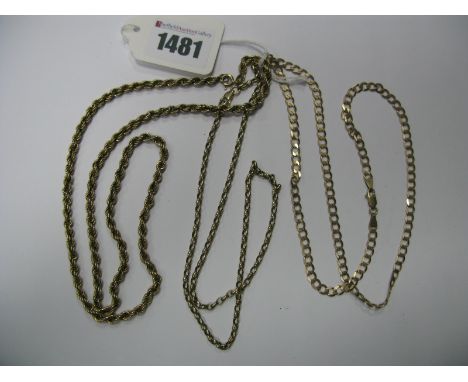 A 9ct Gold Curb Chain, together with a 9ct gold rope chain, a 9ct gold belcher chain.