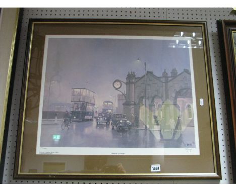 Peter Owen Jones 'Sheaf Street' - Sheffield Transport of the 1950's by the Midland Station, limited edition colour print of f