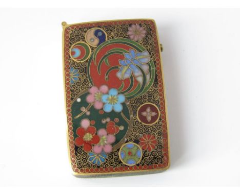 Aesthetic period Japanese cloisonne enamel vesta case with floral and geometric detail