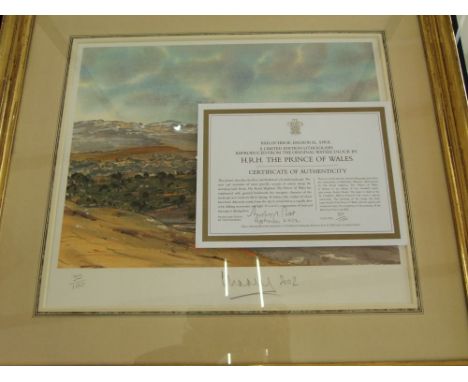 A limited edition lithograph after The Prince of Wales showing a highland landscape of Ballochbus, Balmoral signed in pencil 