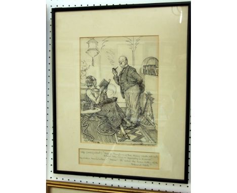 An interesting collection of three early 20th century black and white ink and body colour caricatures including example signe