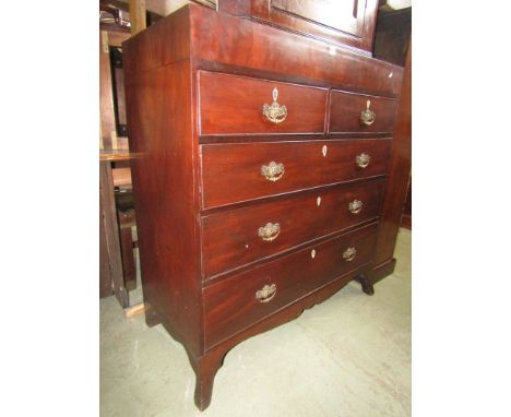 A Georgian mahogany caddy top chest of three long and two short drawers raised on swept supports with inlaid Britannia and Li
