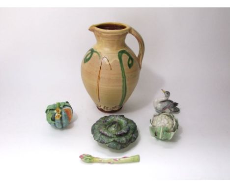Ann Gordon (Marchoness of Aberdeen) good ceramic models of a cauliflower, cabbage, pumpkin, goose, and asparagus stick; toget