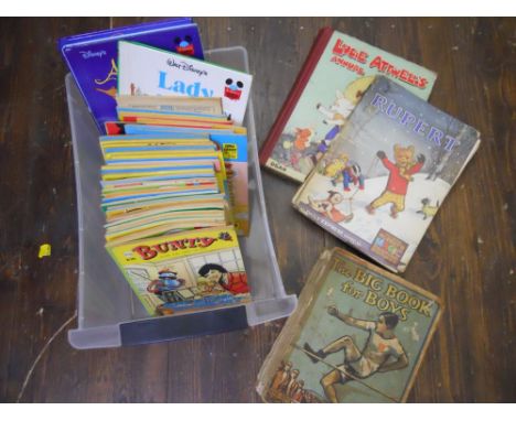 A collection of vintage children's books and comics including Lucie Attwell's Annual, various Walt Disney books, etc., plus B
