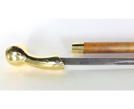 An unusual early sword stick, the knop in the form of a heavy brass ball, 95cm long
