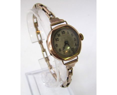 Vintage 9ct rose gold bracelet watch with sprung strap