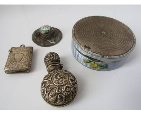 Mixed collection of bijouterie silver to include silver and enamelled lidded box, marked sterling (AF); together with a furth