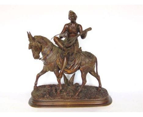 An Edouard Paul Delabrierre (French 1829 - 1912), 'L-Improvisateur', cast bronze study of an Arabic musician playing a bowl b