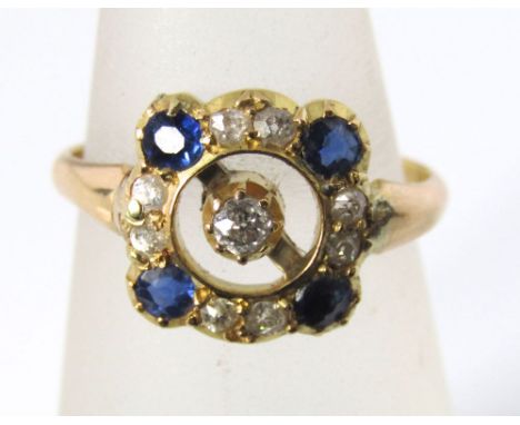 An 18ct sapphire and diamond Art Deco style ring in open frame, size N 3.5g